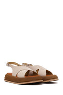 Woman Beige Buckled Thick-Soled Leather Sandal | Derimod Woman Beige Buckled Thick-Soled Leather Sandal | Derimod