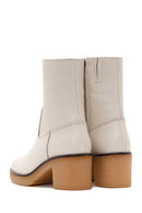 Women's Beige Leather Zippered Heeled Boots | Derimod Women's Beige Leather Zippered Heeled Boots | Derimod