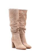 Women's Leather Suede Casual Heeled Boots | Derimod Women's Leather Suede Casual Heeled Boots | Derimod