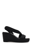 Women's Black Wedge Heeled Knitted Espadrille Sandals | Derimod Women's Black Wedge Heeled Knitted Espadrille Sandals | Derimod