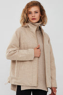 Roma Women's Beige Hooded Double-Sided Oversize Leather Jacket | Derimod Roma Women's Beige Hooded Double-Sided Oversize Leather Jacket | Derimod
