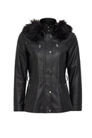 Rebecca Women's Black Fur Collar Leather Coat | Derimod Rebecca Women's Black Fur Collar Leather Coat | Derimod