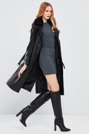 Brenda Women's Black Furry Leather Trench Coat | Derimod Brenda Women's Black Furry Leather Trench Coat | Derimod