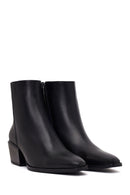 Woman Black Zip Closure Short Thick-Heeled Leather Cowboy Boots | Derimod Woman Black Zip Closure Short Thick-Heeled Leather Cowboy Boots | Derimod