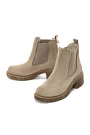 Women's Beige Suede Leather Chelsea Boots | Derimod Women's Beige Suede Leather Chelsea Boots | Derimod