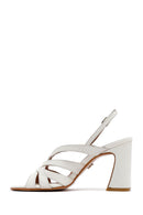 Women's Cream Ankle Buckle Patterned Thick Heel Leather Sandals | Derimod Women's Cream Ankle Buckle Patterned Thick Heel Leather Sandals | Derimod
