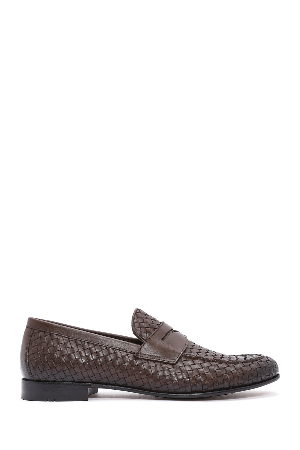 Erkek Kahverengi Örgü Deri Klasik Loafer