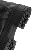 Women's Black Double Zipper Lace-Up Leather Combat Boots | Derimod Women's Black Double Zipper Lace-Up Leather Combat Boots | Derimod