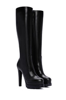 Women's Black Zippered High Heel Platform Leather Boots | Derimod Women's Black Zippered High Heel Platform Leather Boots | Derimod