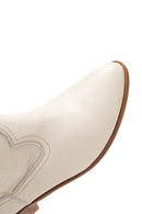 Women's Beige Leather Heeled Cowboy Boots | Derimod Women's Beige Leather Heeled Cowboy Boots | Derimod
