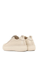 Women's Beige Lace-Up Thick-Soled Leather Sneaker | Derimod Women's Beige Lace-Up Thick-Soled Leather Sneaker | Derimod