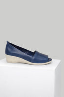 Blue Women's Leather Shoes with Wedge Heels | Derimod Blue Women's Leather Shoes with Wedge Heels | Derimod