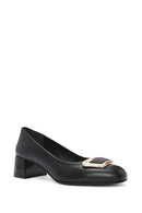 Women's Black Buckle Detailed Low Thick Heel Leather Shoes | Derimod Women's Black Buckle Detailed Low Thick Heel Leather Shoes | Derimod