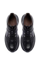 Erkek Siyah Bağcıklı Kalın Tabanlı Deri Casual Sneaker | Derimod Erkek Siyah Bağcıklı Kalın Tabanlı Deri Casual Sneaker | Derimod