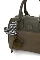 Woman Khaki Long Strap Printed Charm-Detail Shoulder Bag | Derimod Woman Khaki Long Strap Printed Charm-Detail Shoulder Bag | Derimod