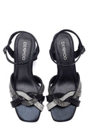 Women's Black Stone Thick Heeled Sandals | Derimod Women's Black Stone Thick Heeled Sandals | Derimod