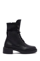 Women's Black Zippered Lace-Up Leather Ankle Boots | Derimod Women's Black Zippered Lace-Up Leather Ankle Boots | Derimod