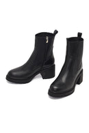 Women's Black Zippered Thick Heeled Leather Boot | Derimod Women's Black Zippered Thick Heeled Leather Boot | Derimod