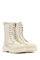 Woman Beige Zippered Thick Sole Leather Postal Boots | Derimod Woman Beige Zippered Thick Sole Leather Postal Boots | Derimod