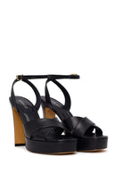 Woman Black Ankle-Buckle Platform High Chunky Heel Leather Sandal | Derimod Woman Black Ankle-Buckle Platform High Chunky Heel Leather Sandal | Derimod