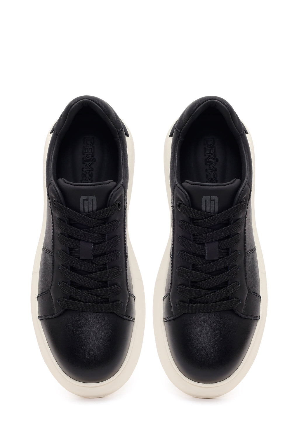 Erkek Siyah Bağcıklı Kalın Tabanlı Deri Sneaker