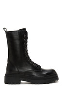 Women's Black Zippered Boots Flat Leather Boots | Derimod Women's Black Zippered Boots Flat Leather Boots | Derimod