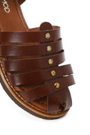 Woman Brown Buckled Leather Bodrum Sandal | Derimod Woman Brown Buckled Leather Bodrum Sandal | Derimod