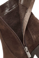 Women's Brown Zippered Suede Leather Boots | Derimod Women's Brown Zippered Suede Leather Boots | Derimod
