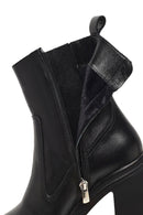 Women's Black Zippered Thick Heeled Leather Boot | Derimod Women's Black Zippered Thick Heeled Leather Boot | Derimod