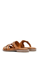 Women's Brown Leopard Patterned Leather Slippers | Derimod Women's Brown Leopard Patterned Leather Slippers | Derimod