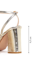 Women's Gold Leather Thick Heeled Sandals | Derimod Women's Gold Leather Thick Heeled Sandals | Derimod