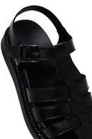 Kadın Siyah Bantlı Deri Comfort Sandalet | Derimod Kadın Siyah Bantlı Deri Comfort Sandalet | Derimod