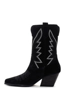Women's Black Stone Leather Cowboy Boots | Derimod Women's Black Stone Leather Cowboy Boots | Derimod