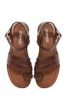 Women's Brown Ankle Strap Flip-Flop Leather Bodrum Sandals | Derimod Women's Brown Ankle Strap Flip-Flop Leather Bodrum Sandals | Derimod