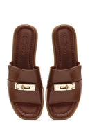 Women's Brown Buckled Leather Slippers | Derimod Women's Brown Buckled Leather Slippers | Derimod