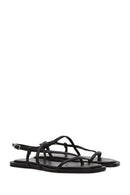Women's Black Leather Flip-Flop Sandals | Derimod Women's Black Leather Flip-Flop Sandals | Derimod