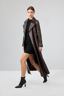 Jenny -X Women's Brown Belt Detailed Leather Trench Coat | Derimod Jenny -X Women's Brown Belt Detailed Leather Trench Coat | Derimod