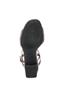 Geox Women Lilac New Eraklia 50 Ankle Buckle Thick Heel Metallic Leather Sandal | Derimod Geox Women Lilac New Eraklia 50 Ankle Buckle Thick Heel Metallic Leather Sandal | Derimod