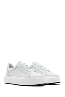 Men's White Lace-up Thick-Sole Leather Sneaker | Derimod Men's White Lace-up Thick-Sole Leather Sneaker | Derimod