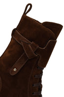 Women's Brown Zippered Thick-Soled Suede Leather Combat Boot | Derimod Women's Brown Zippered Thick-Soled Suede Leather Combat Boot | Derimod