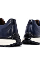 Erkek Lacivert Bağcıklı Kalın Tabanlı Deri Casual Sneaker | Derimod Erkek Lacivert Bağcıklı Kalın Tabanlı Deri Casual Sneaker | Derimod