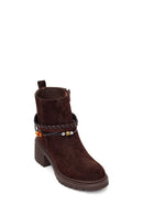 Woman Brown Zip Closure Chunky-Heeled Suede Leather Boots | Derimod Woman Brown Zip Closure Chunky-Heeled Suede Leather Boots | Derimod