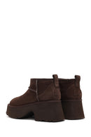 Women's Brown Thick Soled Suede Leather Teddy Boots | Derimod Women's Brown Thick Soled Suede Leather Teddy Boots | Derimod