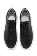 Men's Black Lace-up Thick-Sole Leather Sneaker | Derimod Men's Black Lace-up Thick-Sole Leather Sneaker | Derimod