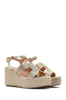 Women's Gold Ankle Strap Metallic Wedge Heel Espadrilles | Derimod Women's Gold Ankle Strap Metallic Wedge Heel Espadrilles | Derimod