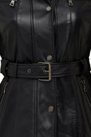 Edith Women's Black Collar Fur Leather Jacket | Derimod Edith Women's Black Collar Fur Leather Jacket | Derimod