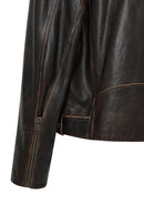 Lugano Women's Brown Vintage Biker Leather Jacket | Derimod Lugano Women's Brown Vintage Biker Leather Jacket | Derimod