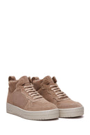Women's Beige Suede Leather High Top Sneaker | Derimod Women's Beige Suede Leather High Top Sneaker | Derimod