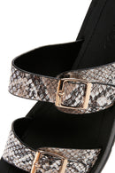 Women's Black Double Buckled Patterned Slippers | Derimod Women's Black Double Buckled Patterned Slippers | Derimod