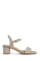 Geox Women Beige Aurely 50 Ankle Buckle Thick Heel Suede Leather Sandals | Derimod Geox Women Beige Aurely 50 Ankle Buckle Thick Heel Suede Leather Sandals | Derimod